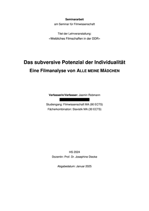 Filmwissenschaftliche Seminararbeit: "Das subversive Potenzial der Individualität"