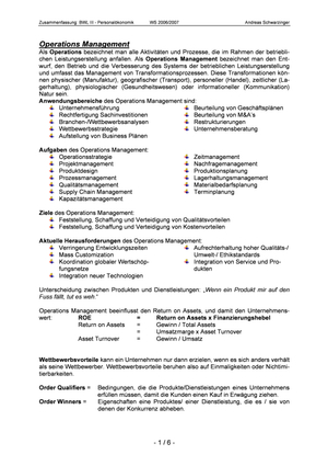 BWL III, Teil "Operations Management" (pdf)