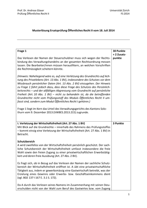 Öffentl. Recht II Prüfung 2014 Musterlösung