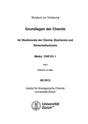 CHE101 Skript HS2013: Einführung