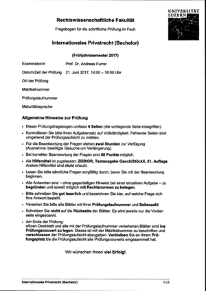 Internationales Privatrecht Prüfung FS17