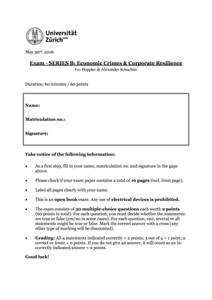 Mock Exam 2019 inkl. Lösungen