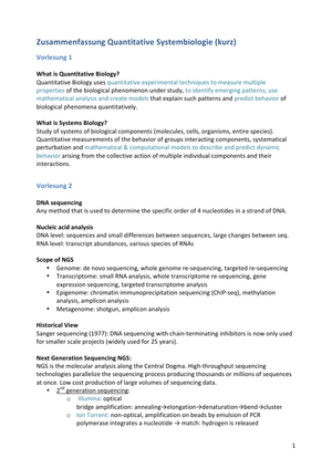 Zusammenfassung Quantitative Systembiologie