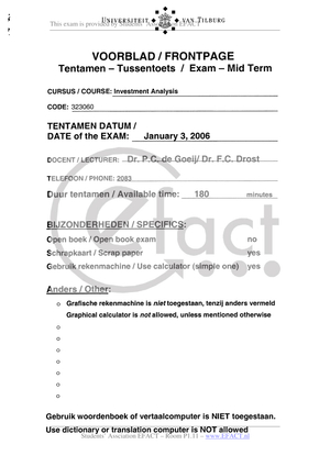 Financial Merkets Prüfung (Uni van Tilburg) 2006