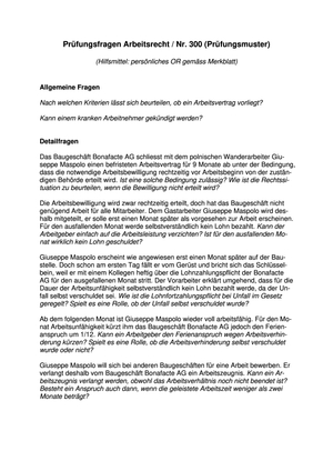 FS 2012 Arbeitsrecht Prüfungsmuster Aufg