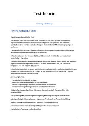 Zusammenfassung Testtheorie HS21