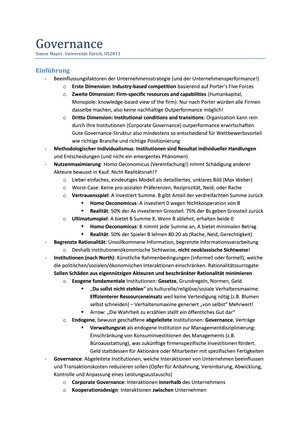 Zusammenfassung Governance