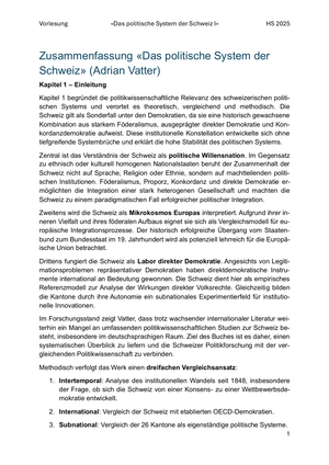 Zusammenfassung "Das politische System der Schweiz" von A. Vatter