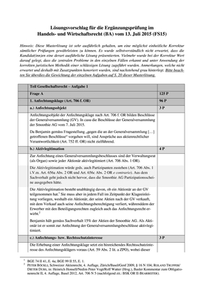Handels-/Wirtschaftsrecht Ersatzprüfung FS15 MuLö