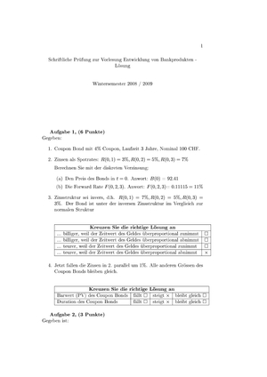 Lösung Prüfung Banking - Entw. Bankprodukte HS08