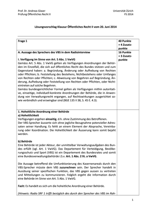 Öffentl. Recht II Prüfung 2014 Musterlösung