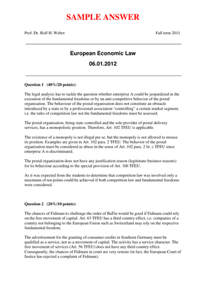 European Economic Law Prüfung 2011 Musterlösung