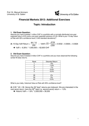 Financial Merkets Excercise Add. Questions Lösung