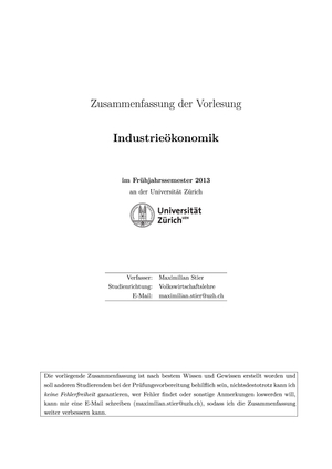 Zusammenfassung Industrieökonomik