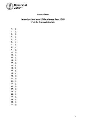 Introduction to US Business Law Prüfung+MuLö FS15