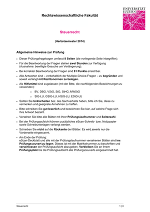 Steuerrecht Prüfung HS14