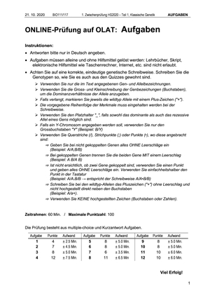 Klassische Genetik - 1.Zwischenprüfung (2020)