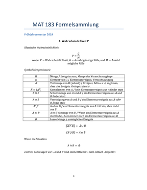 MAT 183 Formelsammlung/Zusammenfassung