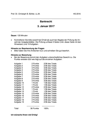 Bankrecht Prüfung + Musterlösung HS16