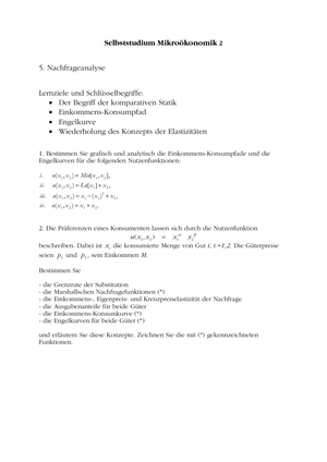 Mikro II: Selbststudium Nachfrageanalyse1 + Lösung