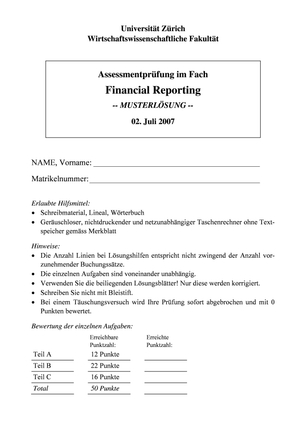 Lösung zur Prüfung Financial Reporting FS07