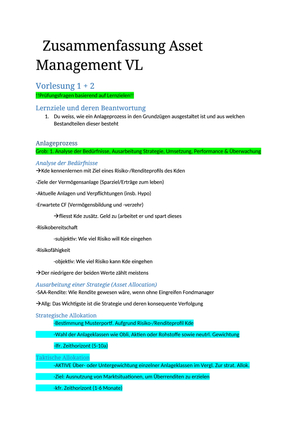 Asset Management Zusammenfassung