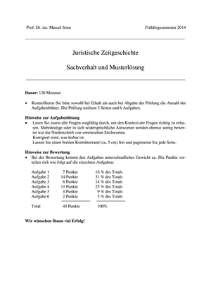 Jur. Zeitgeschichte Prüfung 2014 Musterlösung