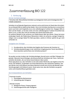 Zusammenfassung FS18 BIO122