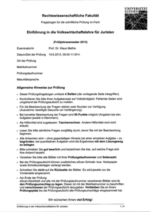 Einführung VWL für Juristen Prüfung FS13
