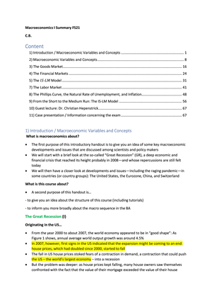Macroeconomics I Summary FS21