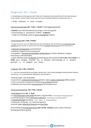 Wirtschaftsrecht Designrecht Zusammenfassung