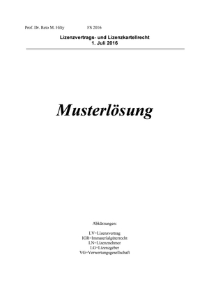 Lizenzvertrags-/kartellrecht Prüfung + MuLö FS16