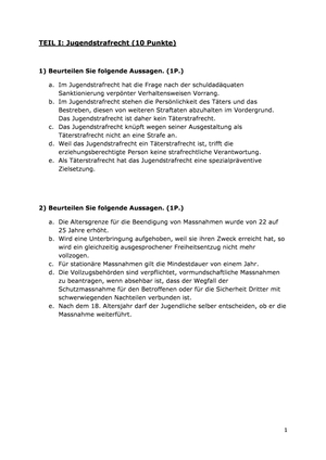 Jugendstraf-/Sanktionsrecht Prüfung 2016 + MuLö