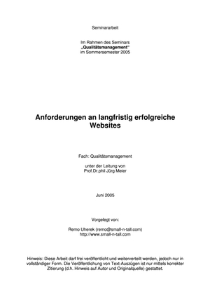 Seminararbeit"Anforderungen erfolgreiche Websites"