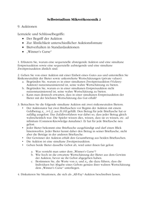 Mikro II: Selbststudium Auktionen 2 + Lösung