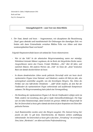 Recht & Staat - Lösungsbeispiel Frage 1 FS15