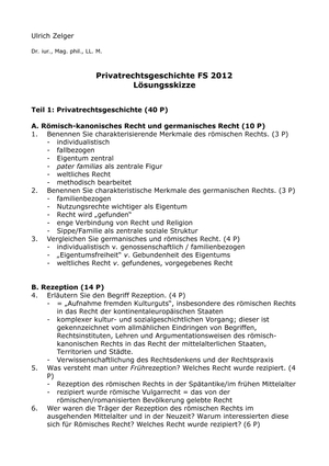 Privatrechtsgeschichte Prüfung 2012 Musterlösung