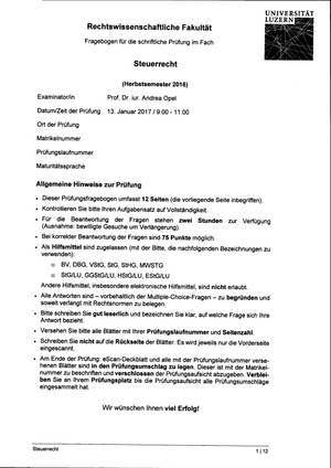 Steuerrecht Prüfung HS16