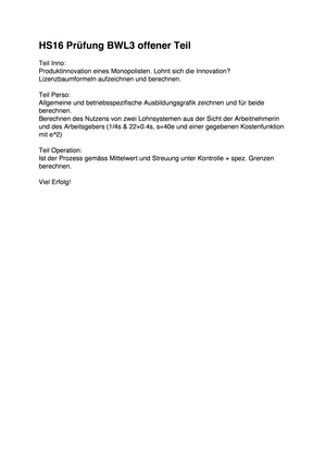 BWL III Prüfung HS16 Offene Prüfungsfragen