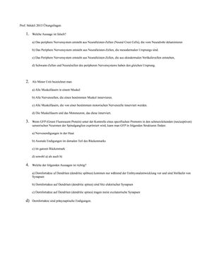 BIO 143 Neurobiologie Prüfung von 2011