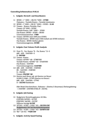Controlling Probeklausur 2015