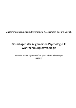 Zusammenfassung Wahrnehmung HS13