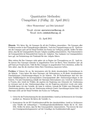 Quant. Methoden 2015: Übungsblatt 2