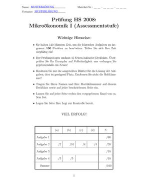 Lösungen zur Prüfung Mikro I HS08