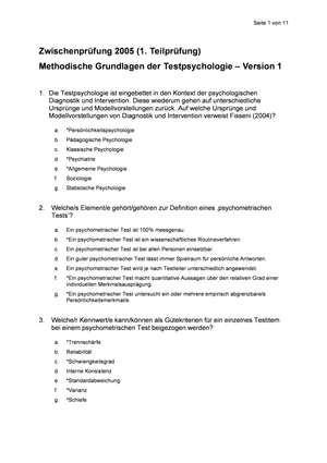 Testpsychologie Prüfung 2005