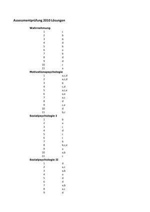 Psychologie Assessment Prüfung 2010 Lösungen