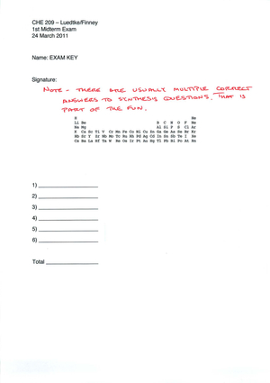 CHE 209 Midterm Prüfung 2011 + Lösung