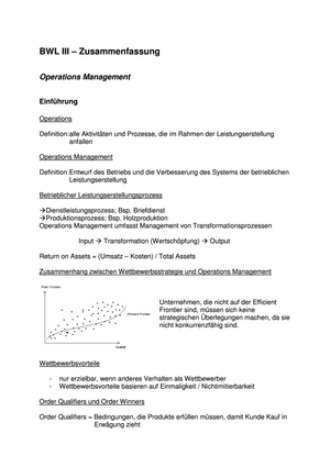 BWL III, Teil "Operations Management" und "Orga"