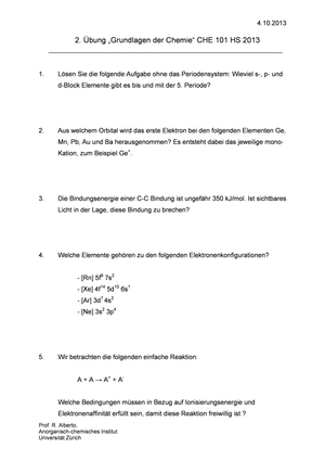 CHE101 HS2013: Übung 2