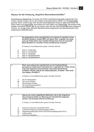 Kognitive Neurowissenschaften Prüfung 2012